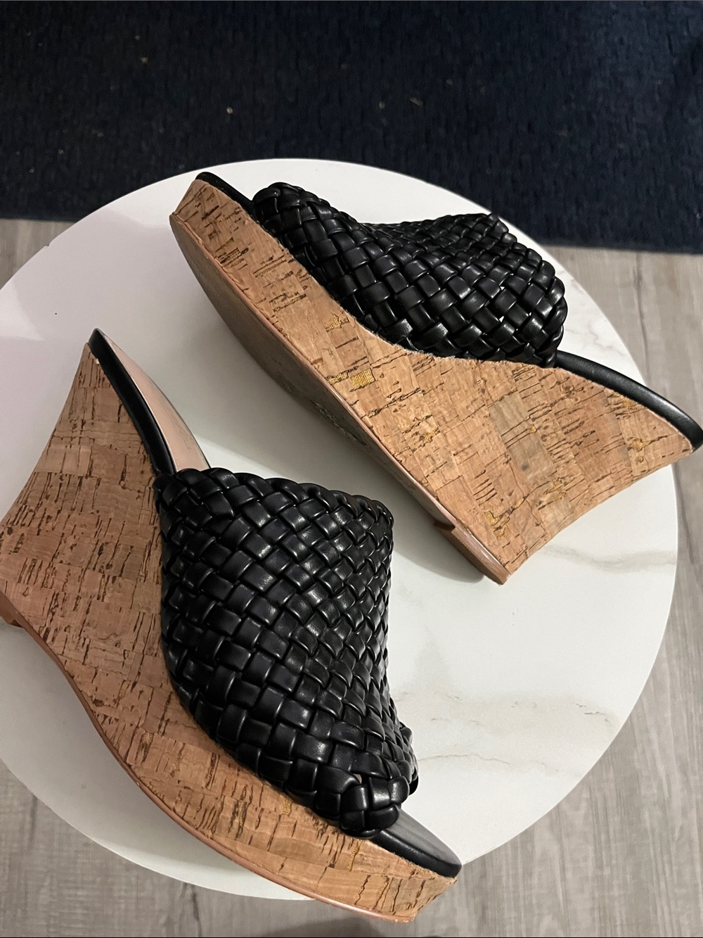 Charlies Black Woven Leather Slide Heels - Picture 2 of 11